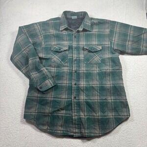 Ozark Wilderness Quilted Flannel Shirt Jacket Mens XL Green Plaid Excellent